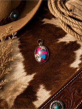 Handcrafted Sterling Silver Cotton Candy Oval Pendant - Women Jewelry